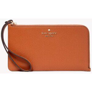 S Kate Spade Lucy Brown Leather Medium L-Zip Wristlet KE574 Wallet NWT $139